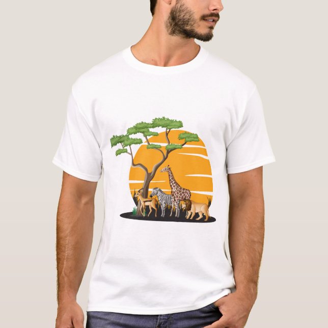 T-shirt Wild Animals Silhouette Tree Nature Art (Devant)