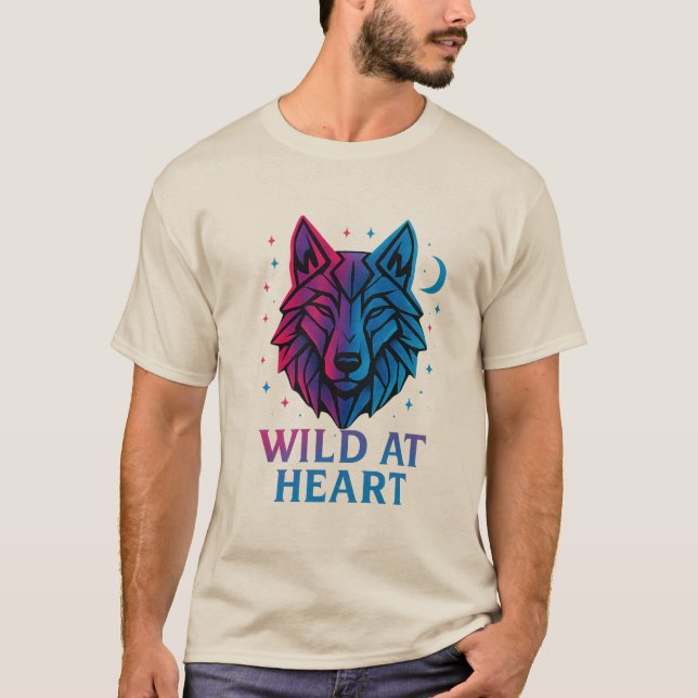 T-shirt Wild at Heart Neon Wolf - Art animal géométrique (Devant)