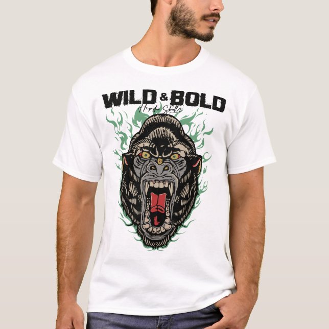 T-shirt wild bold gorille tattoo old school flamme gros si (Devant)