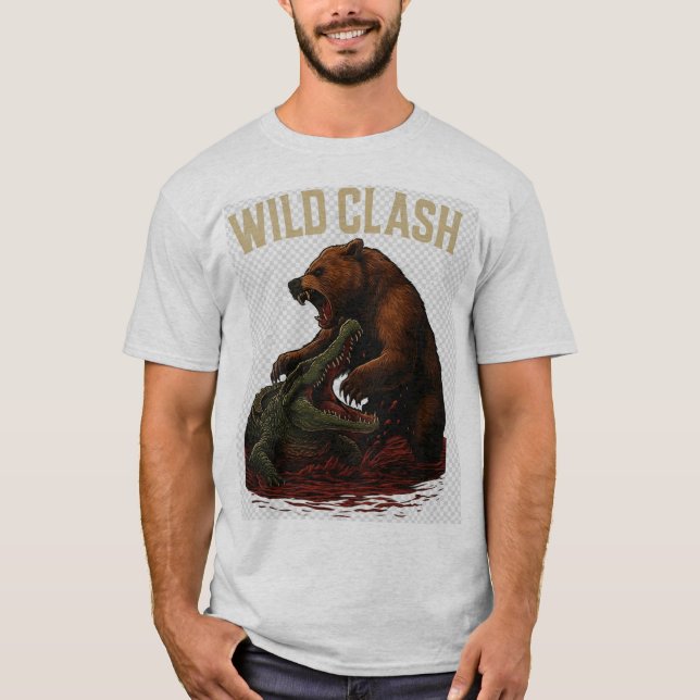 T-shirt Wild Clash – Epic Battle Between Bear and Crocodil (Devant)