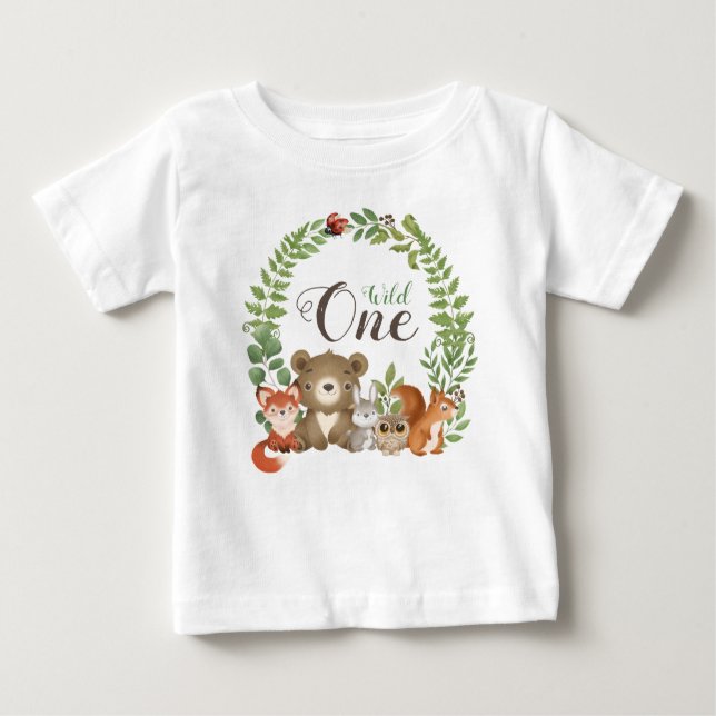 T-shirt Wild One 1st Birthday Woodland Animals (Devant)