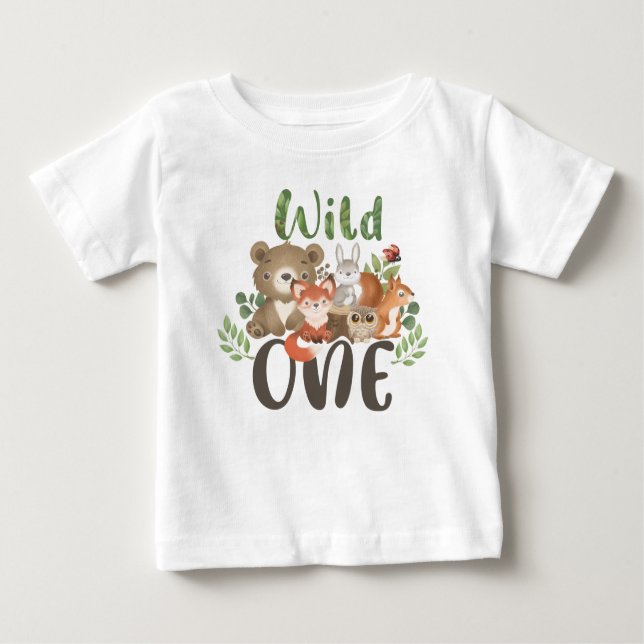T-shirt Wild One 1st Birthday Woodland Animals (Devant)