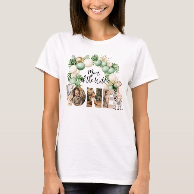 T-shirt Wild One Birthday Safari Animal Photo Maman (Devant)