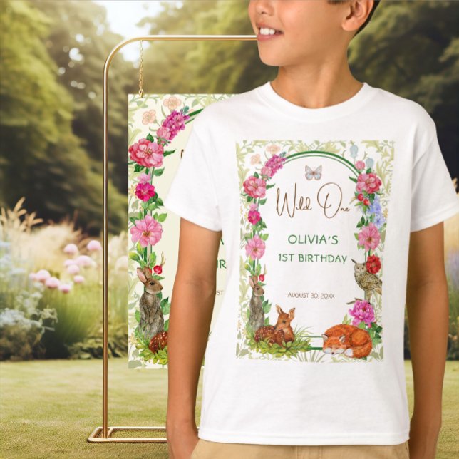 T-shirt Wild One Floral Forest Friends Birthday (Créateur téléchargé)