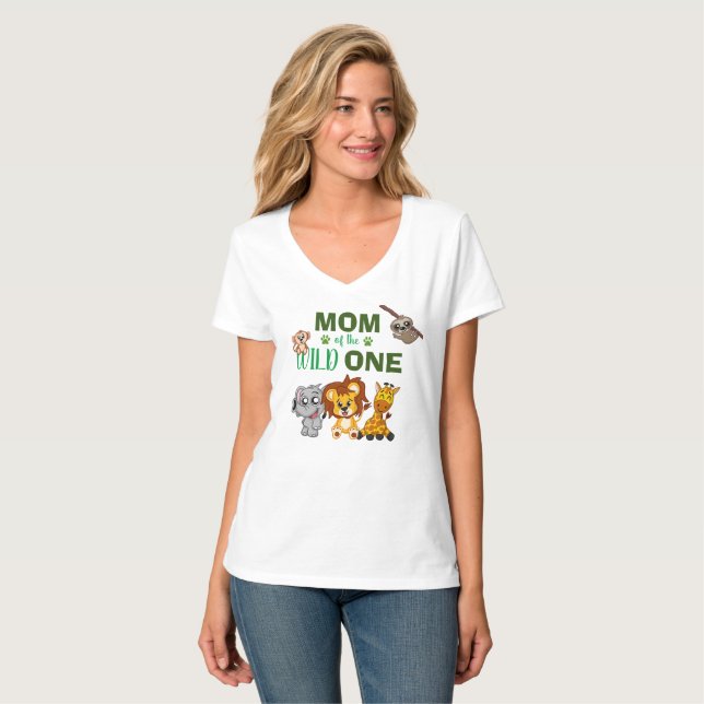 T-shirt Wild One Jungle Safari 1er anniversaire Maman (Devant entier)