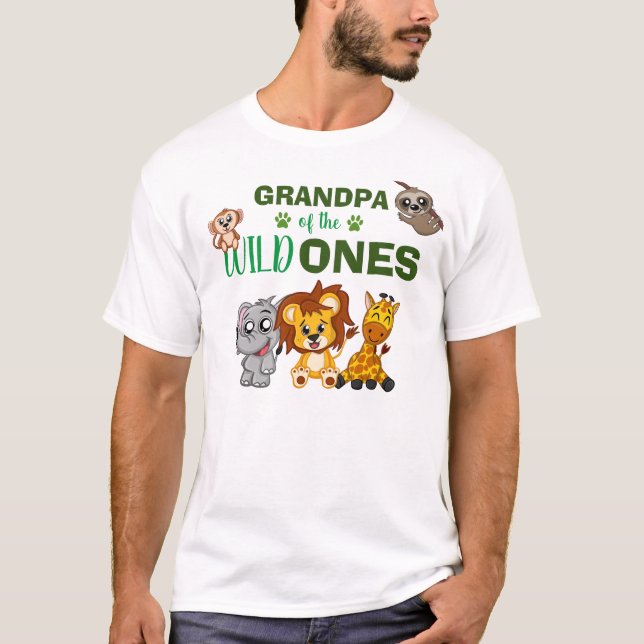 T-shirt Wild One Jungle Safari Zoo Animal Twins Grand-pa (Devant)