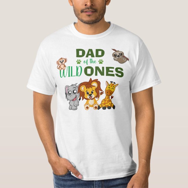 T-shirt Wild One Jungle Safari Zoo Papa Twins 1er annivers (Devant)