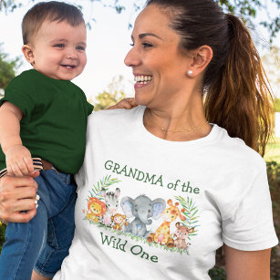 T-shirt Wild Un 1er anniversaire Safari Animaux grand-mère