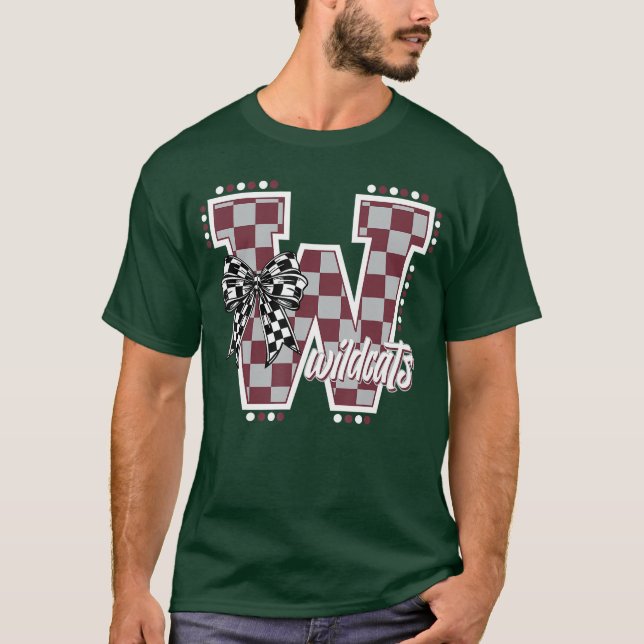 T-shirt Wildcats Checkered Maroon Wildcat Pride School Spi (Devant)