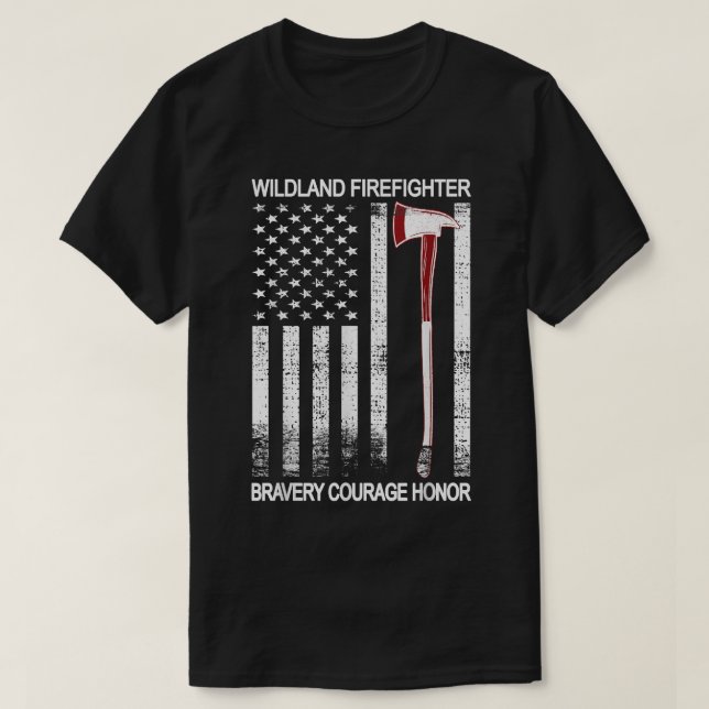 T-shirt Wildland Firefighter American Flag Red Line Wildla (Design devant)