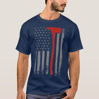 T-shirt Wildland Firefighter Axe American Flag Thin Red