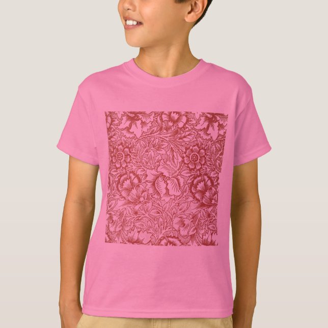 T-shirt William Morris Fleur de pavot rose Floral (Devant)