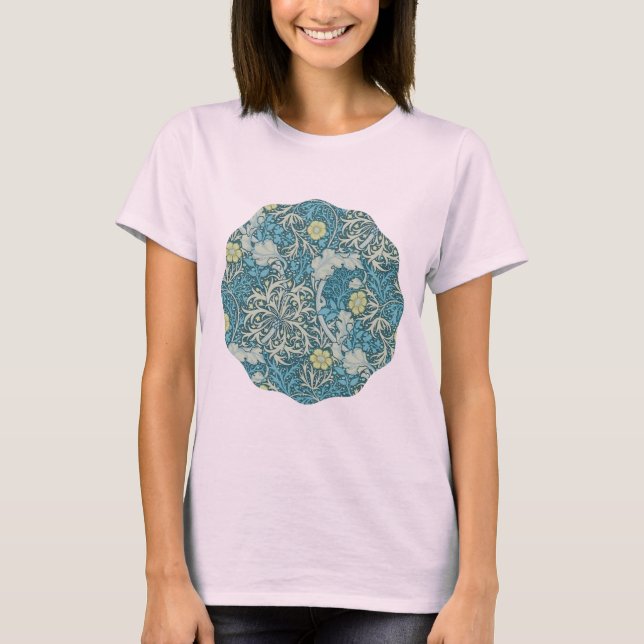 T-shirt William Morris, motif Art nouveau, algues, bleu, (Devant)