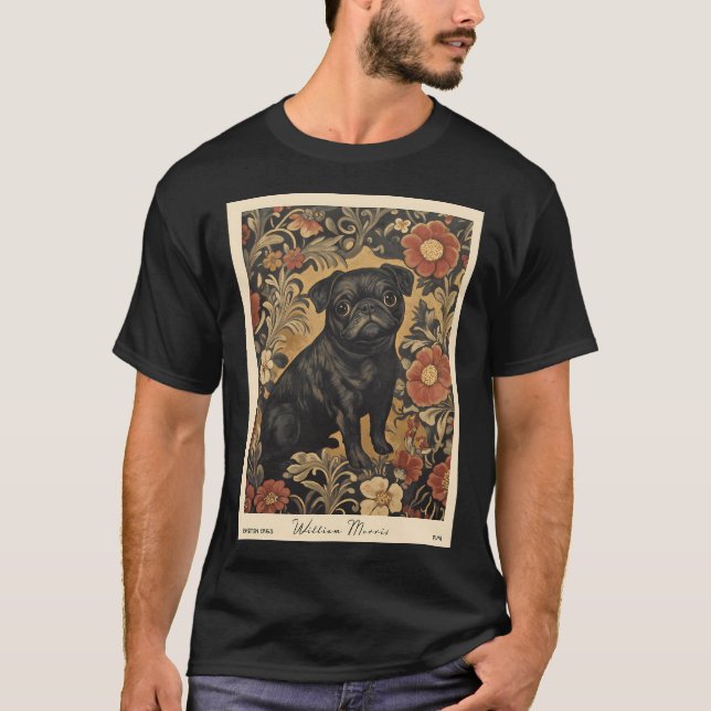 T-shirt William Morris Pug Floral Noir (Devant)