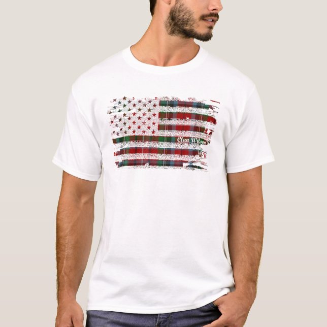 T-shirt Wilson Nom American Flag Scottish Clan Tartan (Devant)