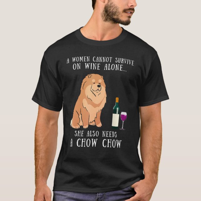 T-shirt Wine Drinking And Chow Chow Dog  Women Girl (Devant)