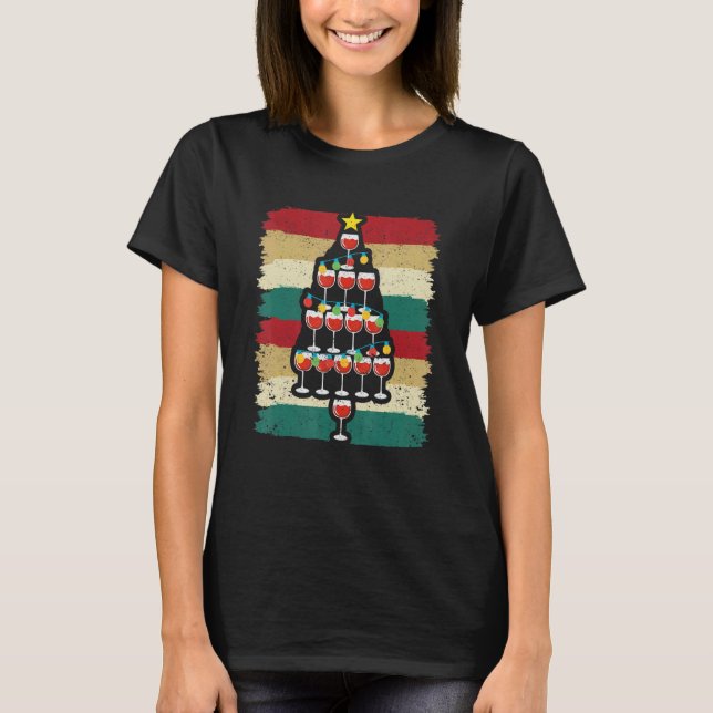 T-shirt Wine Glass Christmas Tree  Holiday Xmas Season Paj (Devant)