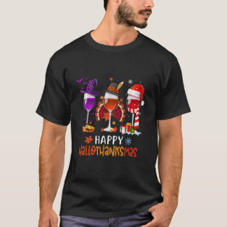 T-shirt Wine Glass Thankgiving Happy Hallothanksmas Wine