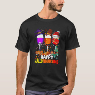 T-shirt Wine Glasses Witch Santa Hat