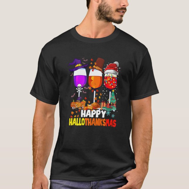T-shirt Wine Glasses Witch Santa Hat (Devant)