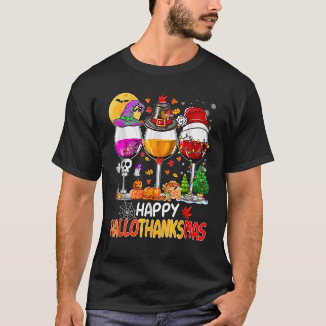 T-shirt Wine Glasses Witch Santa Hat (Devant)