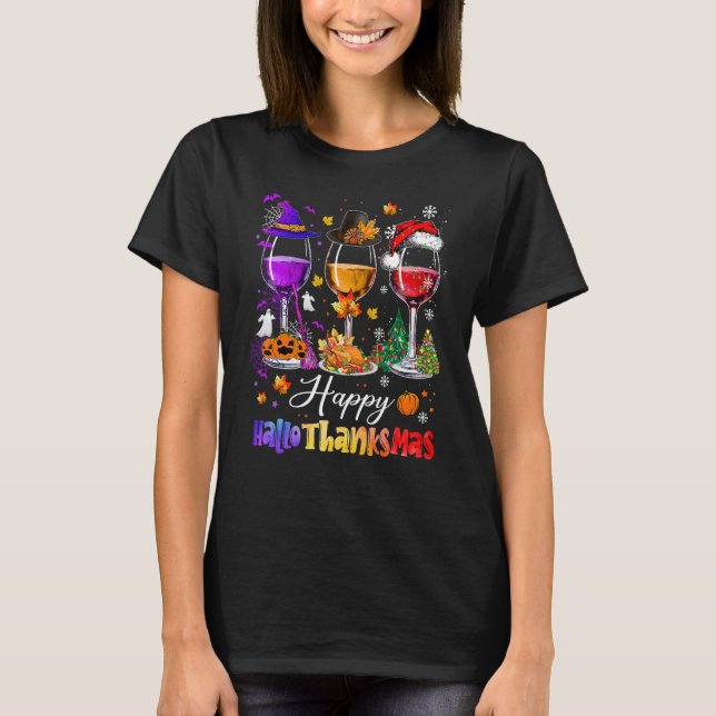 T-shirt Wine Glasses Witch Santa Hat (Devant)