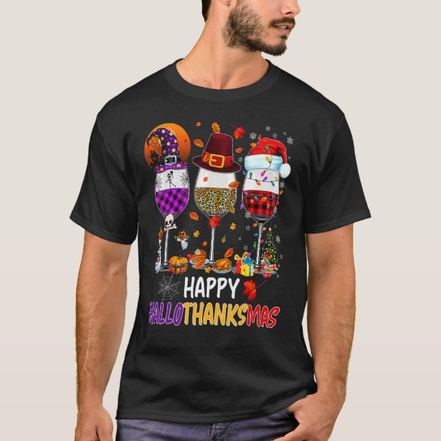 T-shirt Wine Glasses Witch Santa Hat (Devant)