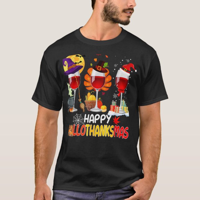 T-shirt Wine Glasses Witch Santa Hat (Devant)
