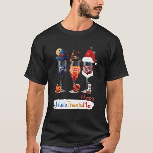 T-shirt Wine Glasses Witch Santa Hat (Devant)