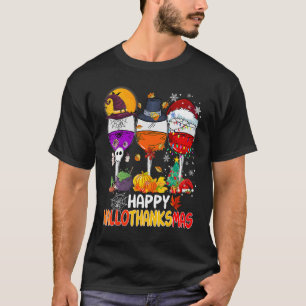 T-shirt Wine Glasses Witch Santa Hat