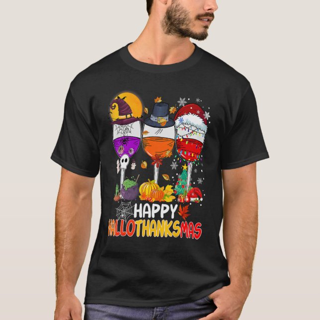 T-shirt Wine Glasses Witch Santa Hat (Devant)