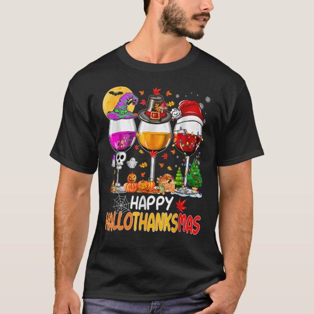 T-shirt Wine Glasses Witch Santa Hat (Devant)