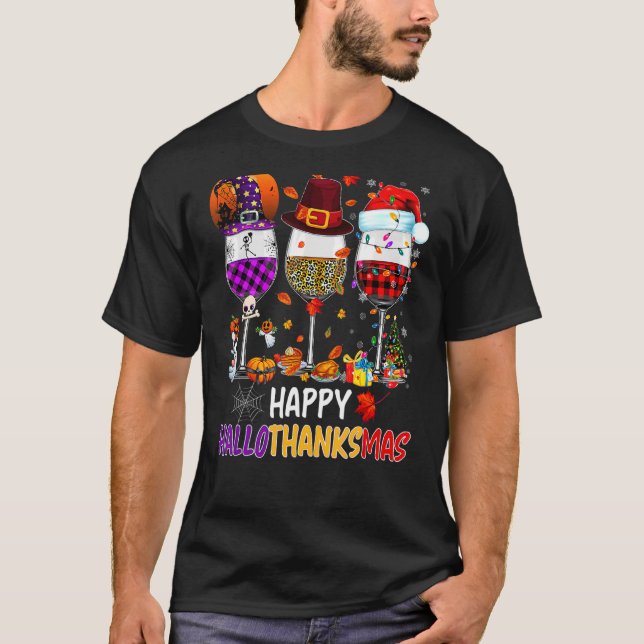 T-shirt Wine Glasses Witch Santa Hat (Devant)