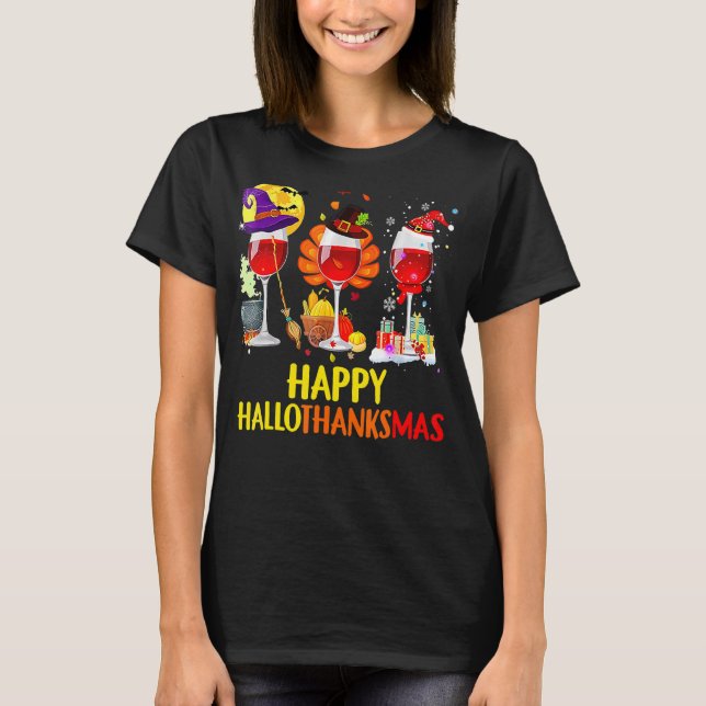 T-shirt Wine Glasses Witch Santa Hat (Devant)