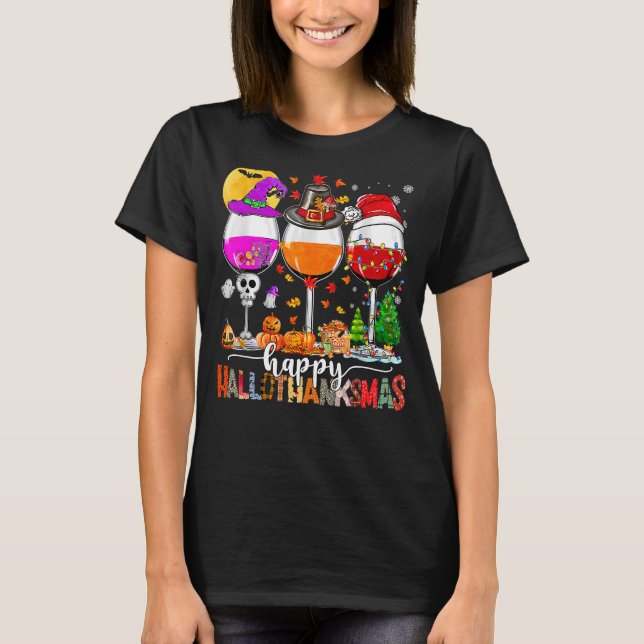 T-shirt Wine Glasses Witch Santa Hat (Devant)