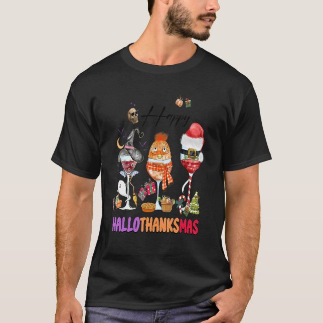T-shirt Wine Glasses Witch Santa Hat (Devant)