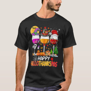 T-shirt Wine Glasses Witch Santa Hat