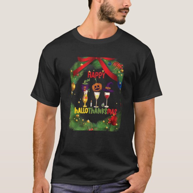 T-shirt Wine Glasses Witch Santa Hat (Devant)