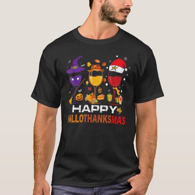 T-shirt Wine Glasses Witch Santa Hat (Devant)