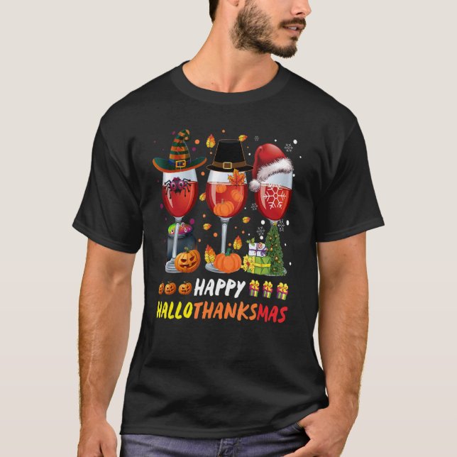 T-shirt Wine Glasses Witch Santa Hat (Devant)
