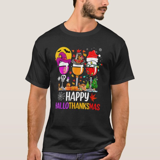 T-shirt Wine Glasses Witch Santa Hat (Devant)