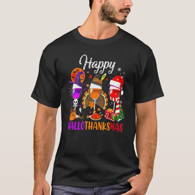 T-shirt Wine Glasses Witch Santa Hat (Devant)