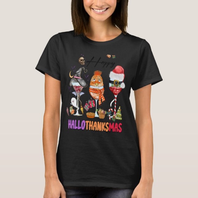 T-shirt Wine Glasses Witch Santa Hat (Devant)