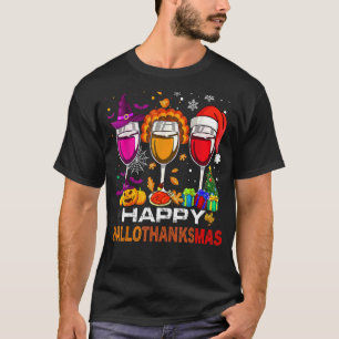 T-shirt Wine Glasses Witch Santa Hat
