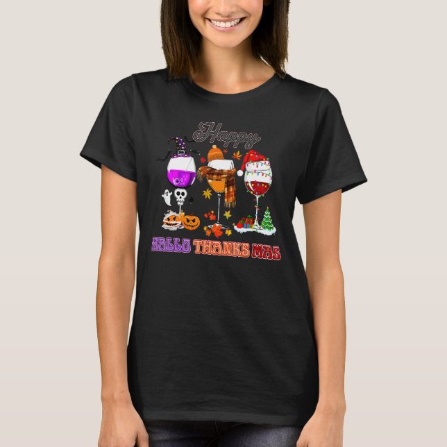 T-shirt Wine Glasses Witch Santa Hat (Devant)