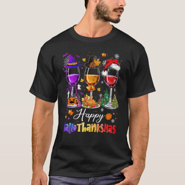 T-shirt Wine Glasses Witch Santa Hat (Devant)