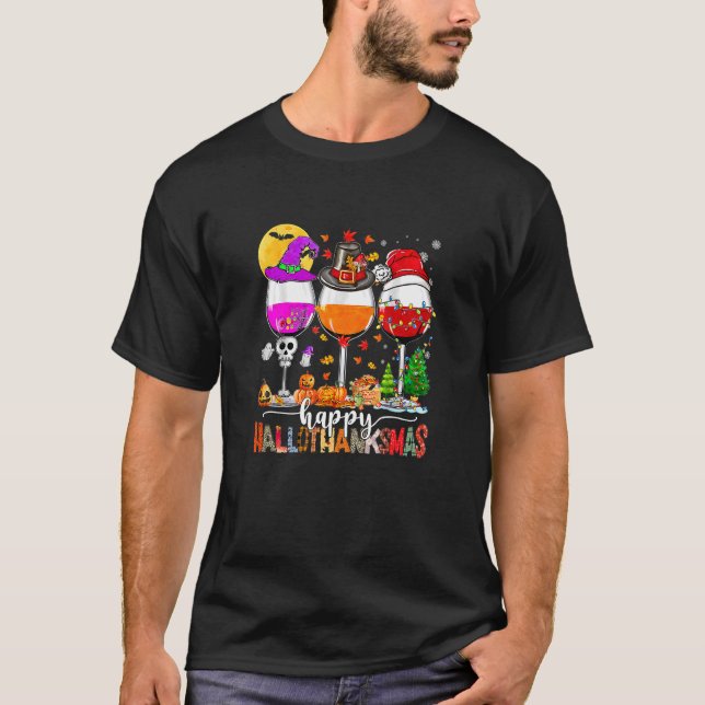 T-shirt Wine Glasses Witch Santa Hat (Devant)