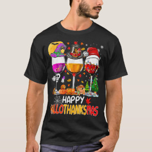 T-shirt Wine Glasses Witch Santa Hat