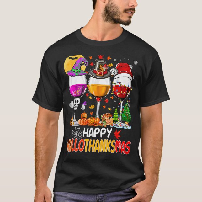 T-shirt Wine Glasses Witch Santa Hat (Devant)