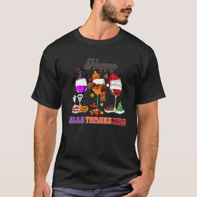 T-shirt Wine Glasses Witch Santa Hat (Devant)